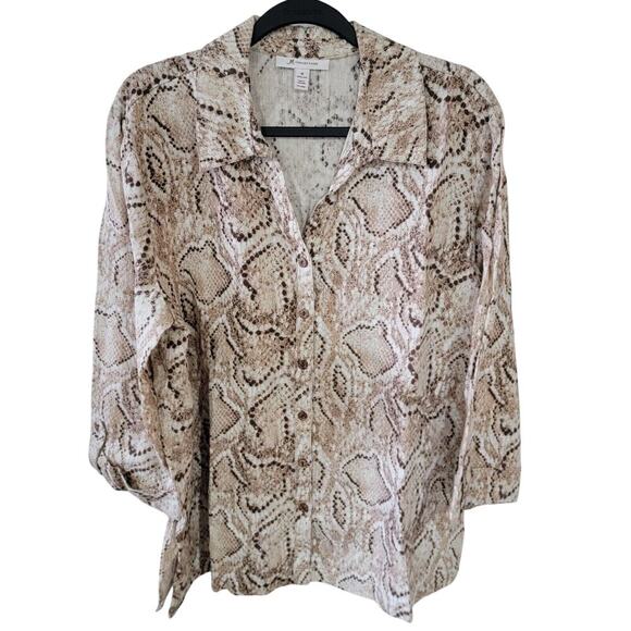 JM Collection Heavyweight Linen Top Womens 18 Button Blouse Animal Print - Picture 3 of 16